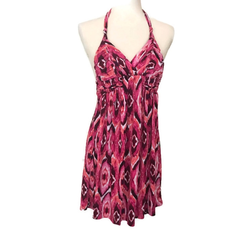 City Triangles Pink Jersey Flare Mini Halter Dress